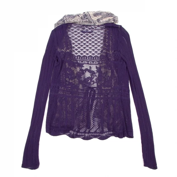 ジャンポールゴルチエ マイユファムJean Paul GAULTIER MAILLE FEMME グラフィックプリント切替レースニットカーディガン 紫M K-105513_011