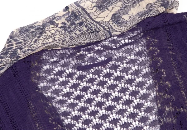 ジャンポールゴルチエ マイユファムJean Paul GAULTIER MAILLE FEMME グラフィックプリント切替レースニットカーディガン 紫M K-105513_012