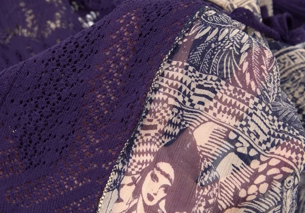 ジャンポールゴルチエ マイユファムJean Paul GAULTIER MAILLE FEMME グラフィックプリント切替レースニットカーディガン 紫M K-105513_013