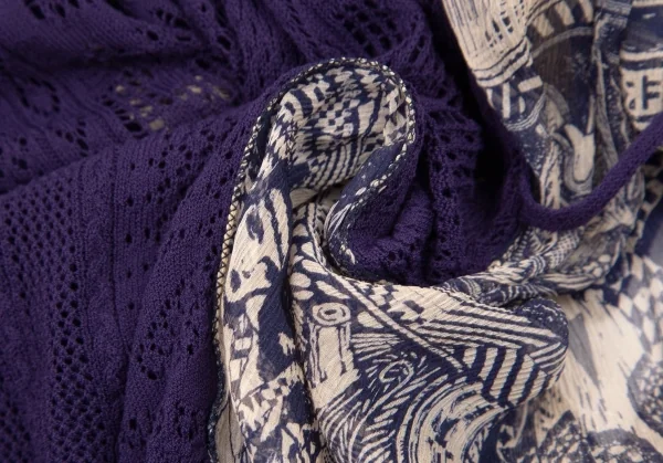 ジャンポールゴルチエ マイユファムJean Paul GAULTIER MAILLE FEMME グラフィックプリント切替レースニットカーディガン 紫M K-105513_014