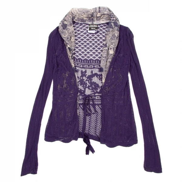 ジャンポールゴルチエ マイユファムJean Paul GAULTIER MAILLE FEMME グラフィックプリント切替レースニットカーディガン 紫M K-105513_002