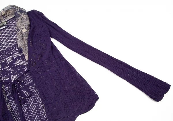 ジャンポールゴルチエ マイユファムJean Paul GAULTIER MAILLE FEMME グラフィックプリント切替レースニットカーディガン 紫M K-105513_005