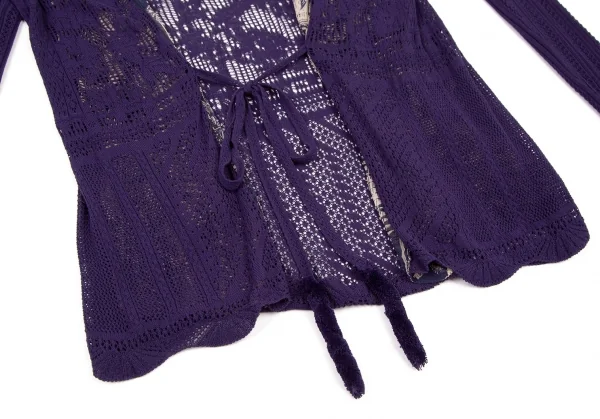 ジャンポールゴルチエ マイユファムJean Paul GAULTIER MAILLE FEMME グラフィックプリント切替レースニットカーディガン 紫M K-105513_007