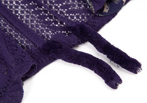 ジャンポールゴルチエ マイユファムJean Paul GAULTIER MAILLE FEMME グラフィックプリント切替レースニットカーディガン 紫M K-105513_008