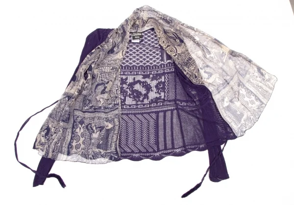 ジャンポールゴルチエ マイユファムJean Paul GAULTIER MAILLE FEMME グラフィックプリント切替レースニットカーディガン 紫M K-105513_009