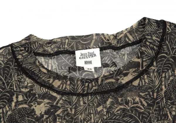 ジャンポールゴルチエ オムJean Paul GAULTIER HOMME ジャングルプリントパワーネットカットソー 黒ベージュ48 K-105523_003