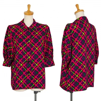 イヴサンローランYves Saint Laurent ポリバイアスチェック5分袖シャツ マルチ