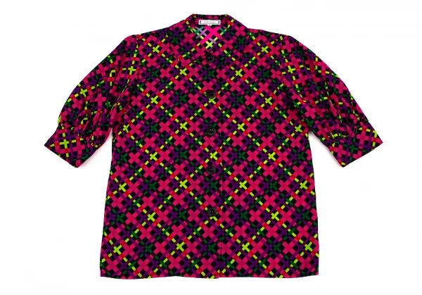 イヴサンローランYves Saint Laurent ポリバイアスチェック5分袖シャツ マルチM K-105537_002