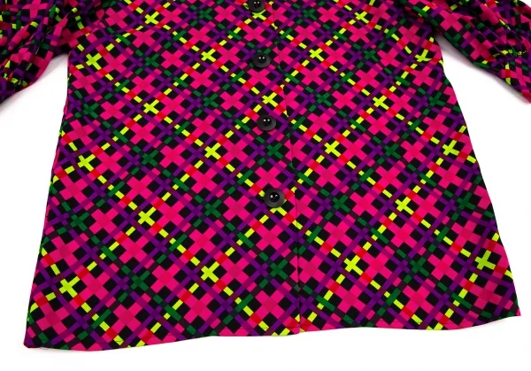 イヴサンローランYves Saint Laurent ポリバイアスチェック5分袖シャツ マルチM K-105537_007