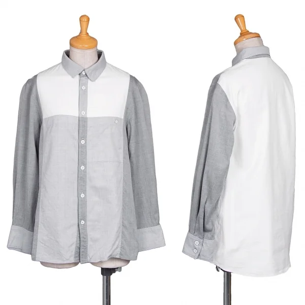 ISSEY MIYAKE Herringbone Switching Cotton Long Sleeve Shirt Grey 2 K-105558_001