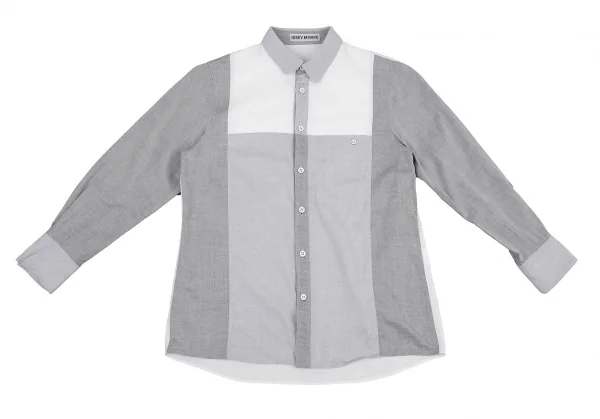 ISSEY MIYAKE Herringbone Switching Cotton Long Sleeve Shirt K-105558_002