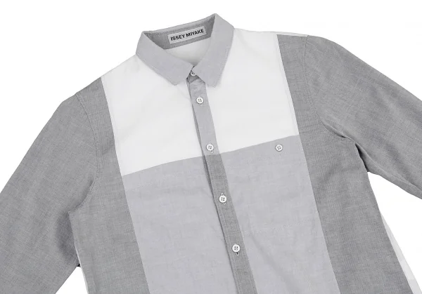 ISSEY MIYAKE Herringbone Switching Cotton Long Sleeve Shirt K-105558_003