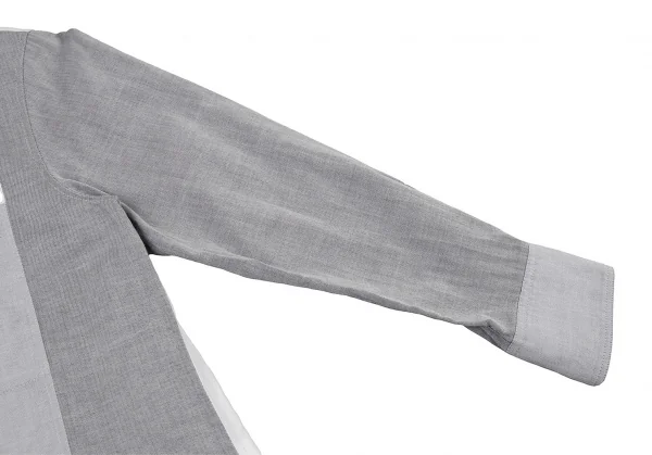 ISSEY MIYAKE Herringbone Switching Cotton Long Sleeve Shirt K-105558_008