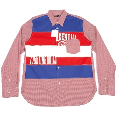 新品!コムデギャルソン オムCOMME des GARCONS HOMME スクールパッチ切替チェック長袖シャツ