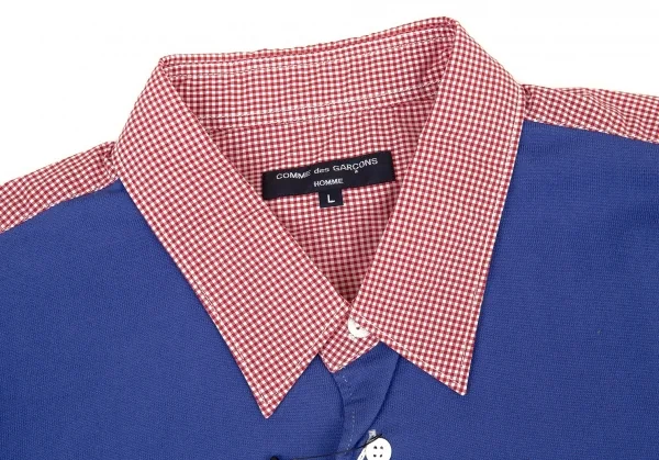 新品!コムデギャルソン オムCOMME des GARCONS HOMME スクールパッチ切替チェック長袖シャツ 赤他L K-105560_003