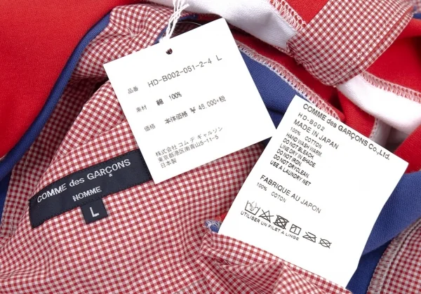 新品!コムデギャルソン オムCOMME des GARCONS HOMME スクールパッチ切替チェック長袖シャツ 赤他L K-105560_013
