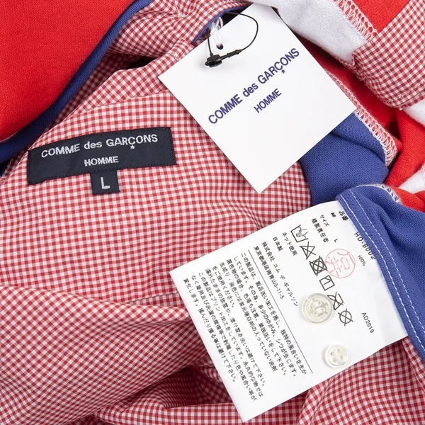 新品!コムデギャルソン オムCOMME des GARCONS HOMME スクールパッチ切替チェック長袖シャツ 赤他L K-105560_014