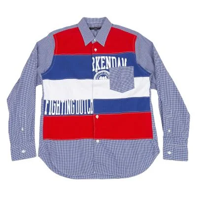 新品!コムデギャルソン オムCOMME des GARCONS HOMME スクールパッチ切替チェック長袖シャツ
