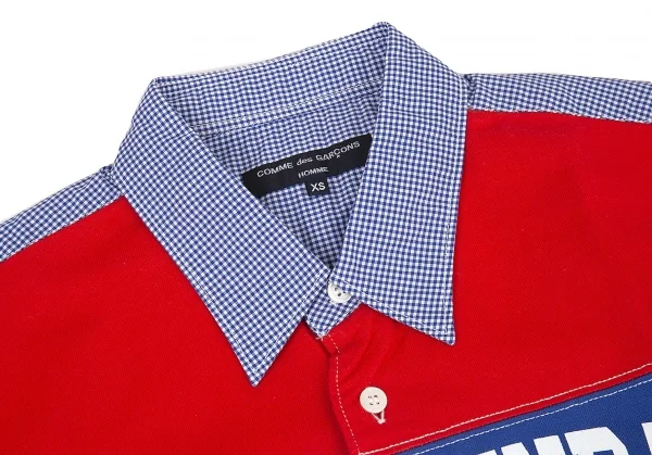 新品!コムデギャルソン オムCOMME des GARCONS HOMME スクールパッチ切替チェック長袖シャツ 青他XS K-105562_003