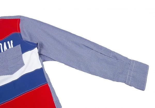 新品!コムデギャルソン オムCOMME des GARCONS HOMME スクールパッチ切替チェック長袖シャツ 青他XS K-105562_006