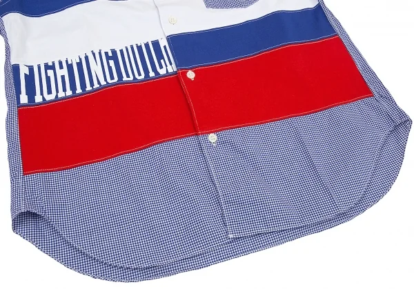 新品!コムデギャルソン オムCOMME des GARCONS HOMME スクールパッチ切替チェック長袖シャツ 青他XS K-105562_008