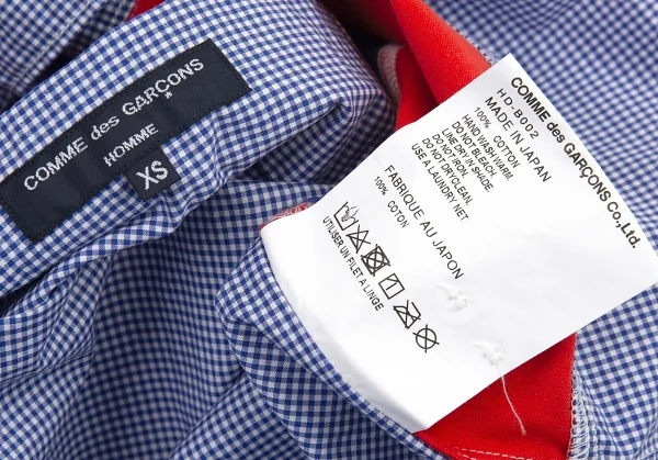 新品!コムデギャルソン オムCOMME des GARCONS HOMME スクールパッチ切替チェック長袖シャツ 青他XS K-105562_012