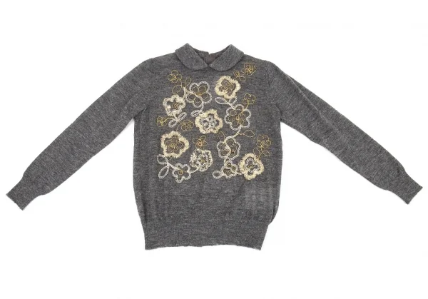 新品!トリコ コムデギャルソン トリコスペシャルtricot COMME des GARCONStricot Special バックボタンレース装飾アンゴラニット グレー白M K-105564_002