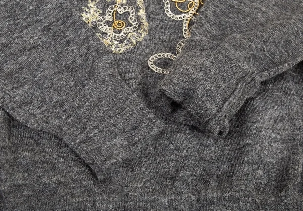 新品!トリコ コムデギャルソン トリコスペシャルtricot COMME des GARCONStricot Special バックボタンレース装飾アンゴラニット グレー白M K-105564_006