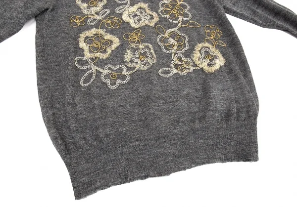 新品!トリコ コムデギャルソン トリコスペシャルtricot COMME des GARCONStricot Special バックボタンレース装飾アンゴラニット グレー白M K-105564_007