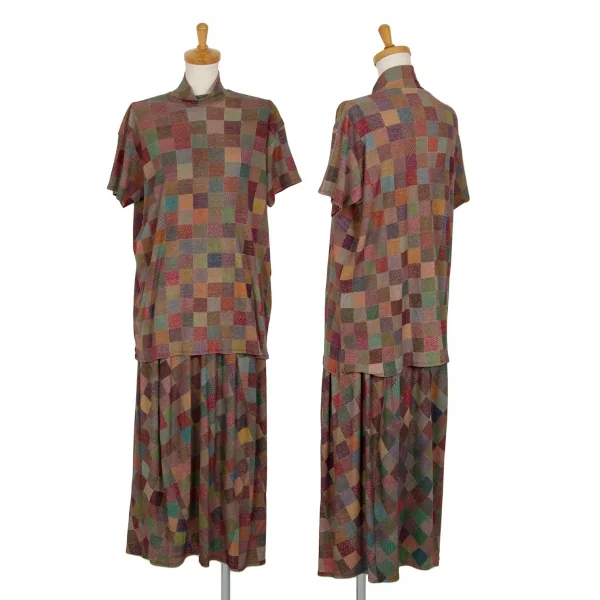 ヨーガンレールJURGEN LEHL ブロックチェックハイネックTシャツセットアップ マルチM K-105572_001