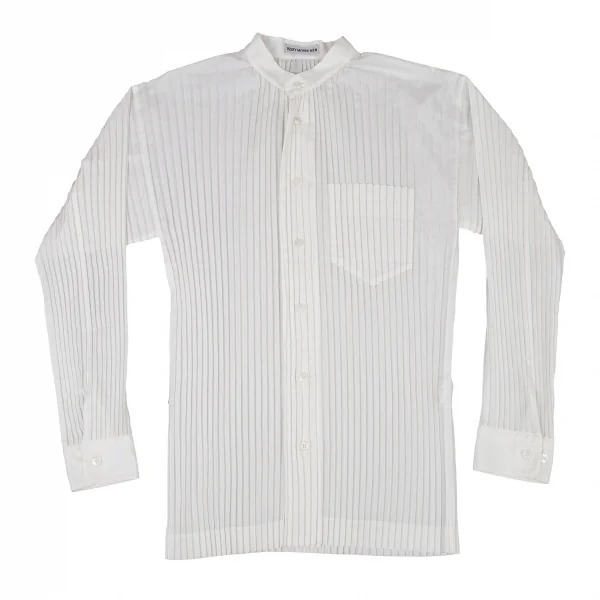 イッセイミヤケ メンISSEY MIYAKEMEN アコーディオンプリーツバンドカラーシャツ 白M K-105587_001