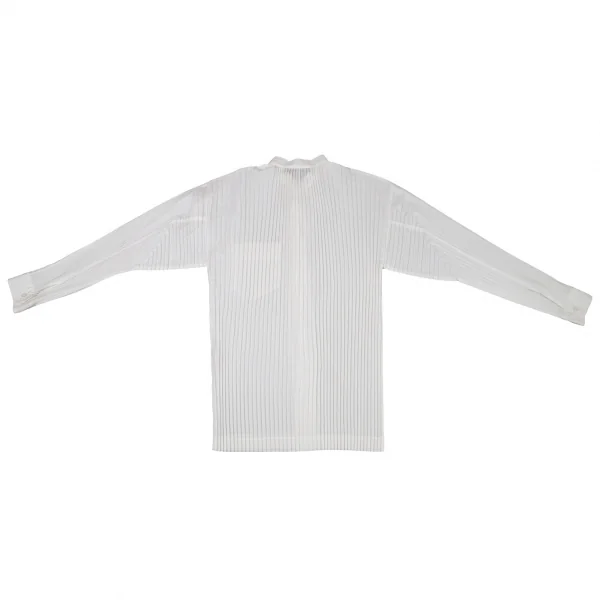 イッセイミヤケ メンISSEY MIYAKEMEN アコーディオンプリーツバンドカラーシャツ 白M K-105587_009