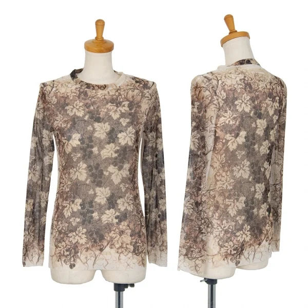ジャンポールゴルチエJean Paul GAULTIER ボタニカルプリントパワーネットロングスリーブカットソー オフベージュ40 K-105602_001