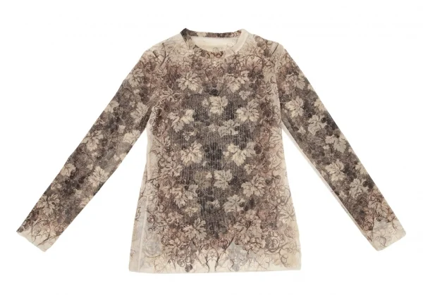ジャンポールゴルチエJean Paul GAULTIER ボタニカルプリントパワーネットロングスリーブカットソー オフベージュ40 K-105602_002