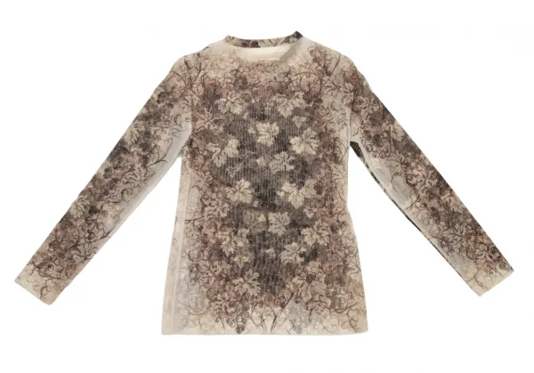 ジャンポールゴルチエJean Paul GAULTIER ボタニカルプリントパワーネットロングスリーブカットソー オフベージュ40 K-105602_009