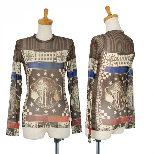 ジャンポールゴルチエJean Paul GAULTIER PARIS グラフィックプリントパワーネットカットソー ベージュモカ40 K-105607_001
