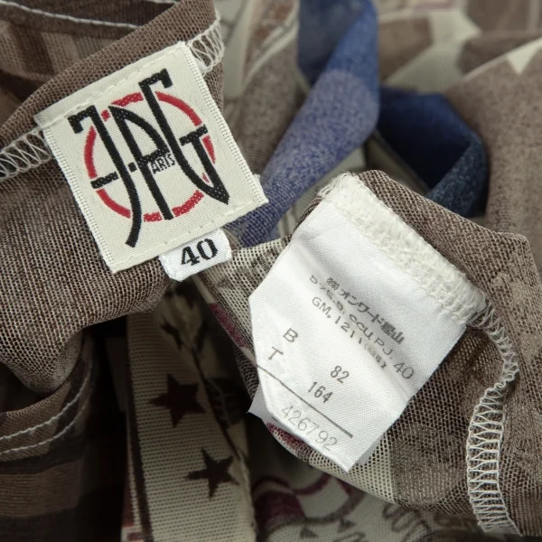 ジャンポールゴルチエJean Paul GAULTIER PARIS グラフィックプリントパワーネットカットソー ベージュモカ40 K-105607_012