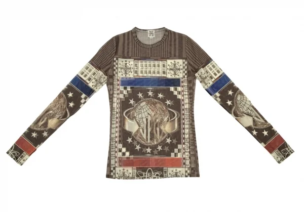 ジャンポールゴルチエJean Paul GAULTIER PARIS グラフィックプリントパワーネットカットソー ベージュモカ40 K-105607_002