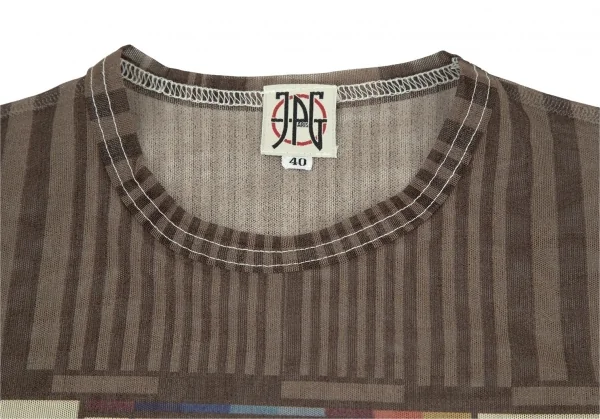 ジャンポールゴルチエJean Paul GAULTIER PARIS グラフィックプリントパワーネットカットソー ベージュモカ40 K-105607_003
