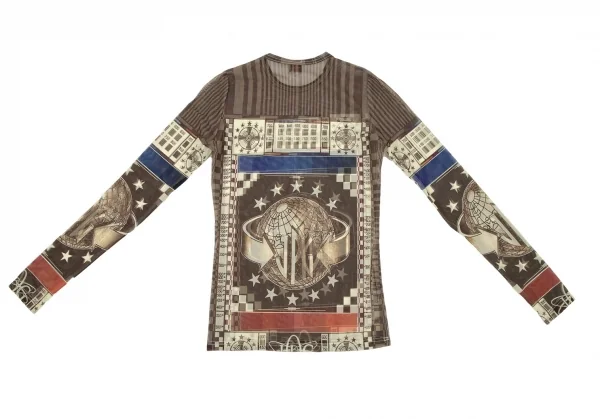 ジャンポールゴルチエJean Paul GAULTIER PARIS グラフィックプリントパワーネットカットソー ベージュモカ40 K-105607_008