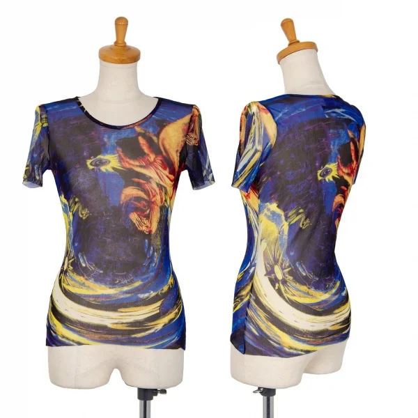 ジャンポールゴルチエJean Paul GAULTIER エンジェルプリントパワーネット半袖Tシャツ 青黄40 K-105609_001