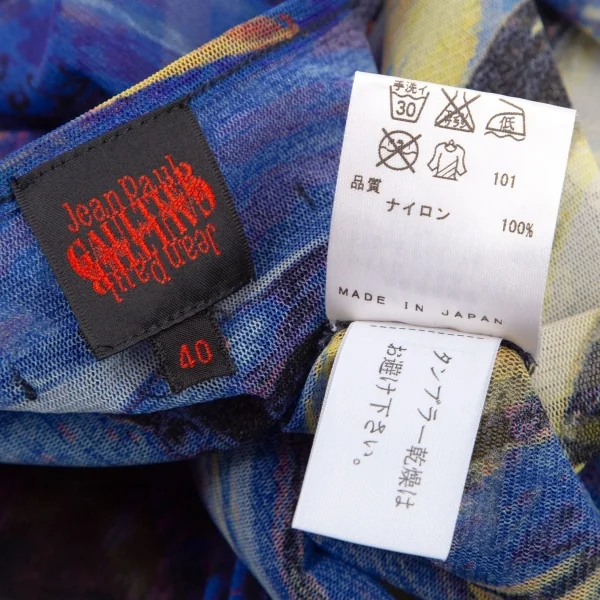 ジャンポールゴルチエJean Paul GAULTIER エンジェルプリントパワーネット半袖Tシャツ 青黄40 K-105609_015
