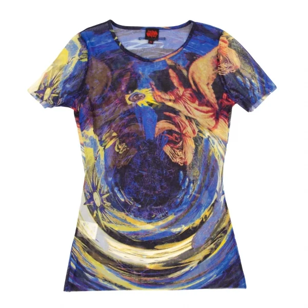 ジャンポールゴルチエJean Paul GAULTIER エンジェルプリントパワーネット半袖Tシャツ 青黄40 K-105609_002