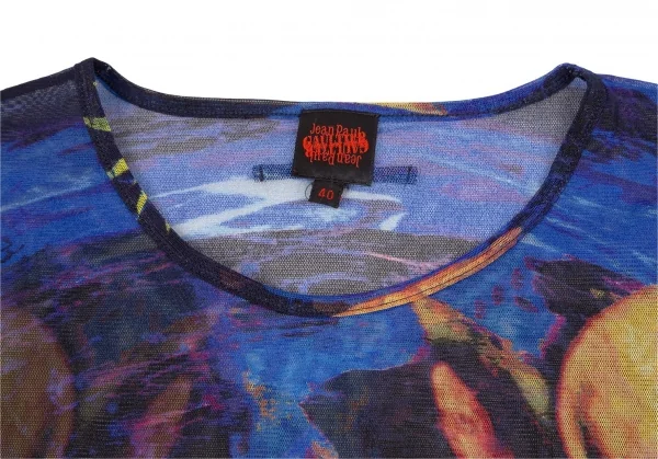 ジャンポールゴルチエJean Paul GAULTIER エンジェルプリントパワーネット半袖Tシャツ 青黄40 K-105609_003