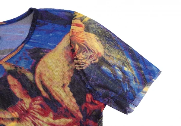 ジャンポールゴルチエJean Paul GAULTIER エンジェルプリントパワーネット半袖Tシャツ 青黄40 K-105609_004