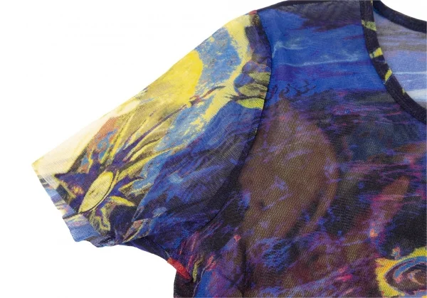 ジャンポールゴルチエJean Paul GAULTIER エンジェルプリントパワーネット半袖Tシャツ 青黄40 K-105609_005
