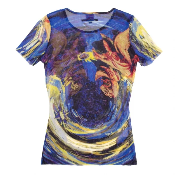 ジャンポールゴルチエJean Paul GAULTIER エンジェルプリントパワーネット半袖Tシャツ 青黄40 K-105609_009