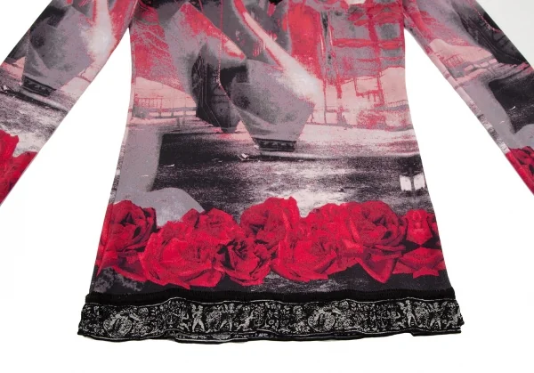 ジャンポールゴルチエ クラシックJean Paul GAULTIER CLASSIQUE グラフィックローズプリントカットソー グレー赤黒40 K-105618_011