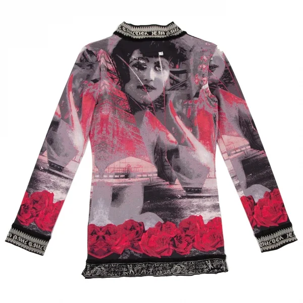 ジャンポールゴルチエ クラシックJean Paul GAULTIER CLASSIQUE グラフィックローズプリントカットソー グレー赤黒40 K-105618_015