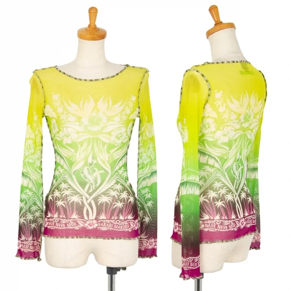 ジャンポールゴルチエ ファムJean Paul GAULTIER FEMME ハイビスカスプリントグラデーションパワーネットカットソー 黄緑紫40 K-105625_001